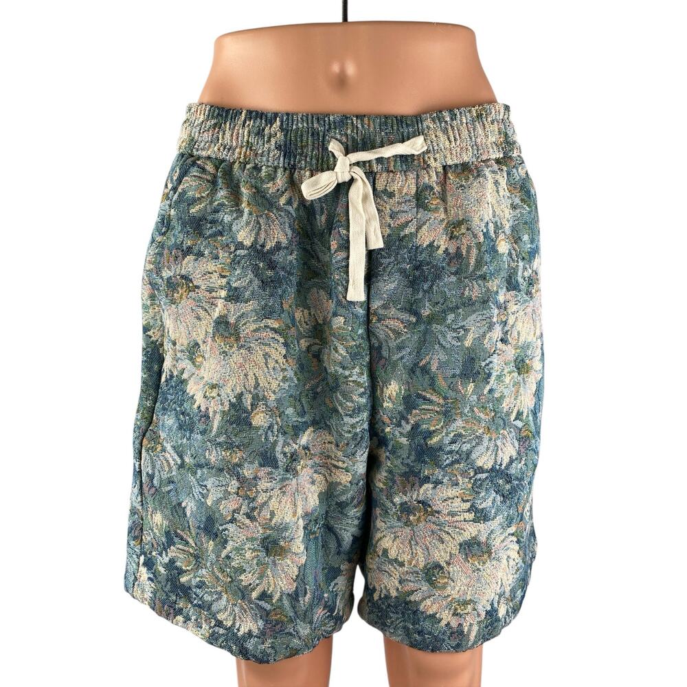 Manfinity Men's Blue Floral High Rise Elastic Waist Drawstring Bermuda Shorts L